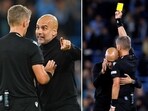 Pep Guardiola hilariously hugs referee after being booked as Manchester City beat Dortmund at Champions League