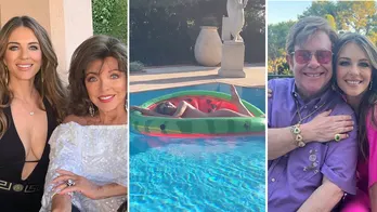 Elizabeth Hurley heats up summer by lounging nude on pool float, reuniting with Joan Collins, Elton John