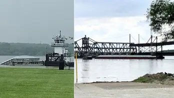 Large barge crashes into historic Fort Madision Bridge in Iowa, later sinks