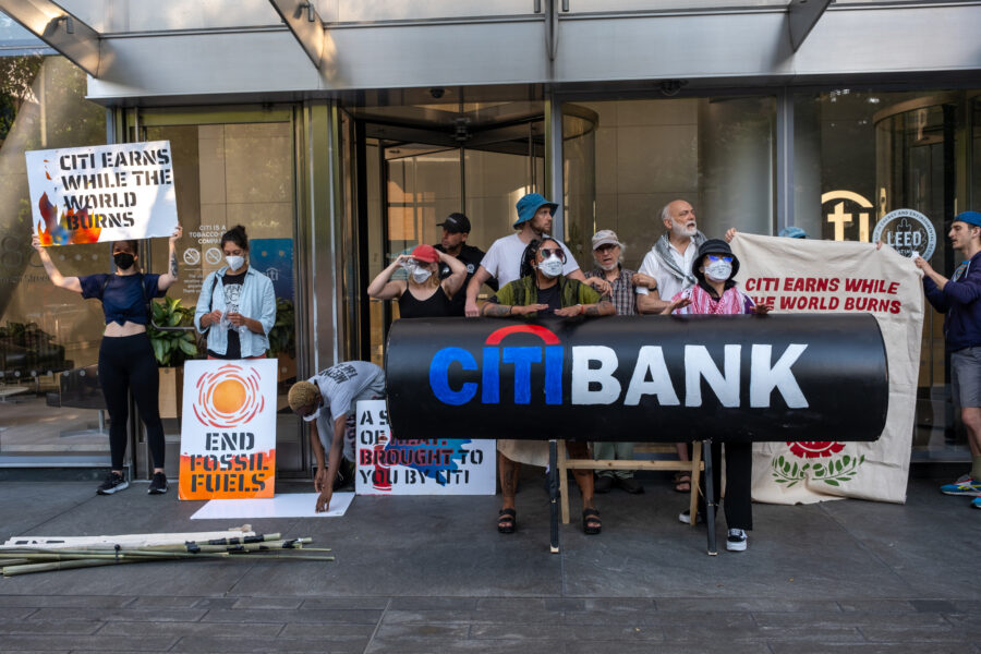 Climate Activists Blockade Citigroup’s Doors with Model Pipeline and Protest Bank’s Ties to Israel